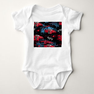Abstract cars, grunge childish pattern. baby bodysuit