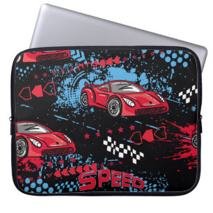 Abstract cars, grunge childish pattern. laptop sleeve