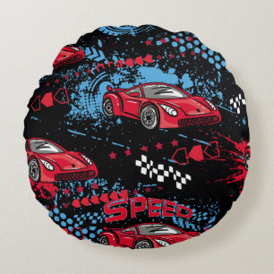 Abstract cars, grunge childish pattern. round pillow