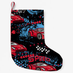 Abstract cars, grunge childish pattern. small christmas stocking