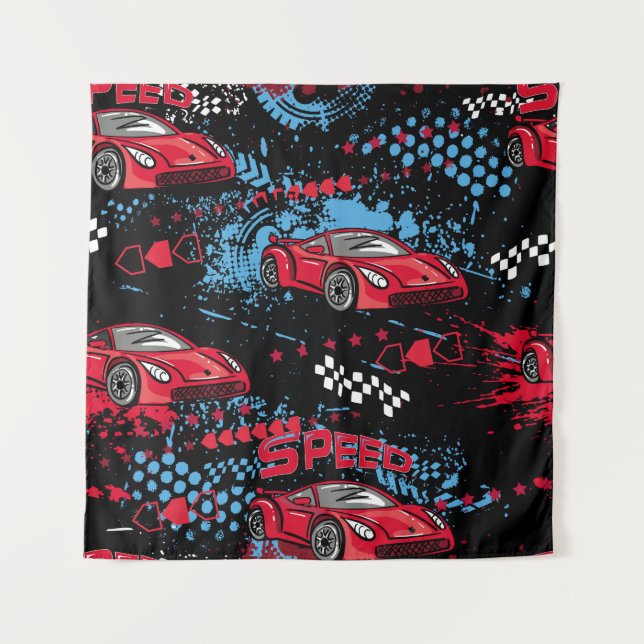 Abstract cars, grunge childish pattern. tapestry (Front)