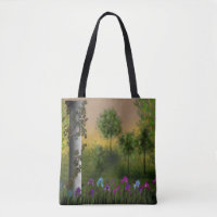 Abstract cartoon digital landskae forest trees flo