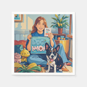 Abstract Cartoon dog mom puppy Napkin