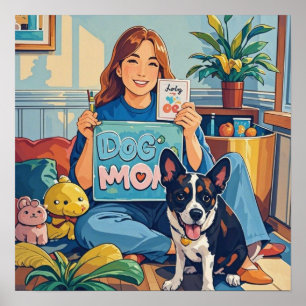 Abstract Cartoon dog mom puppy Poster