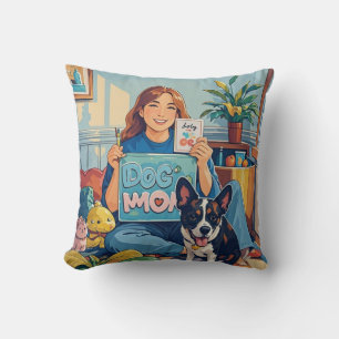 Abstract Cartoon dog mom puppy Throw Pillow