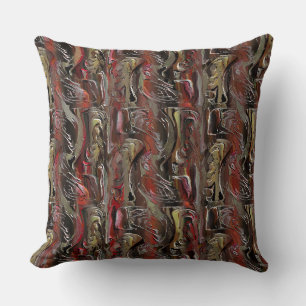 Abstract carved in mahogany and dark red throw pillow