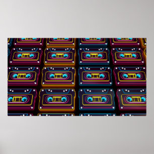 Abstract Cassette tape neon retro music of backgro Poster