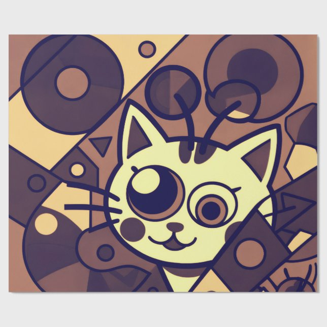 Abstract Cat Art Brown Beige Wrapping Paper (Flat)