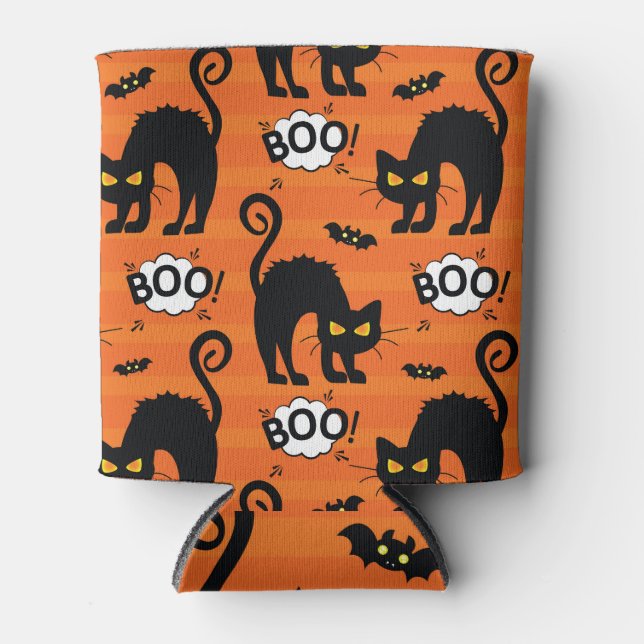 Abstract cat, cloud, Halloween pattern Can Cooler (Front)