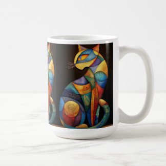 Abstract Cat Coffee Mug–Colorful Geometric Coffee Mug