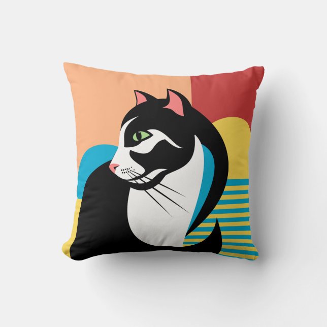 Abstract Cat Design Throw Pillow (Front)