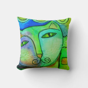 Abstract Cat Face Throw Pillow