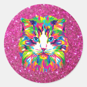 Abstract Cat Illustration Classic Round Sticker