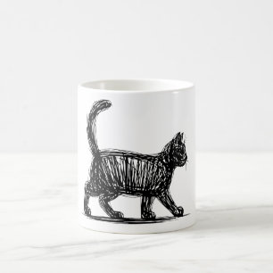 Abstract Cat Line Art Minimalist Scribble Cat  Mod Coffee Mug