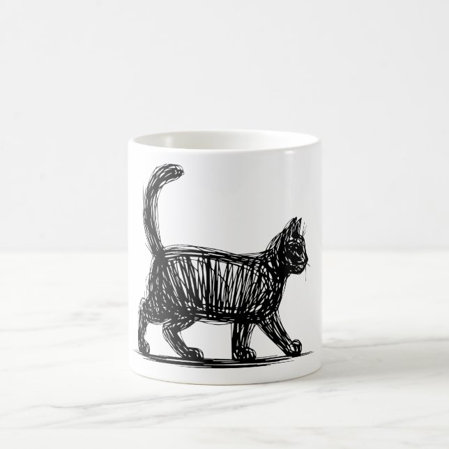 Abstract Cat Line Art Minimalist Scribble Cat  Mod Coffee Mug (Center)