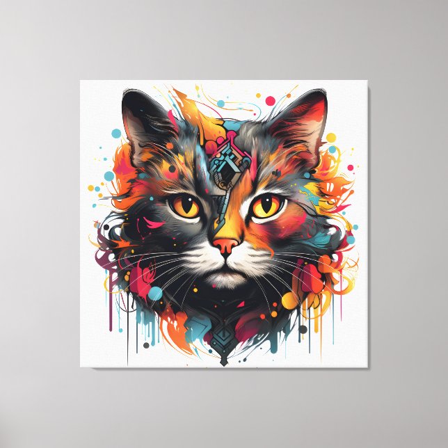 Abstract Cat Painting - Colourful Feline  Canvas Print (Front)