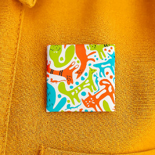 Abstract Cat Pattern Whimsical Modern Pet Art  2 Inch Square Button