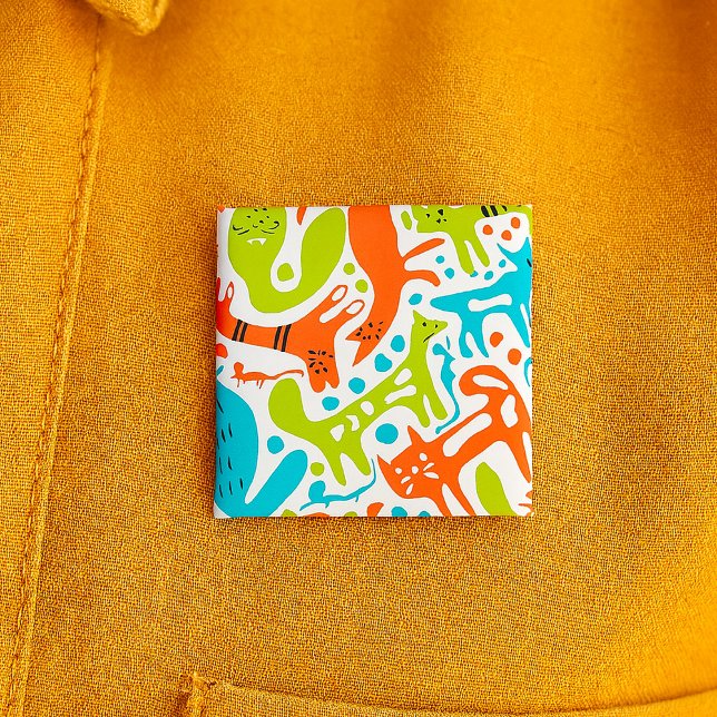 Abstract Cat Pattern Whimsical Modern Pet Art  2 Inch Square Button (Creator Uploaded)