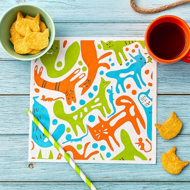 Abstract Cat Pattern Whimsical Modern Pet Art  Napkin (Creator Uploaded)