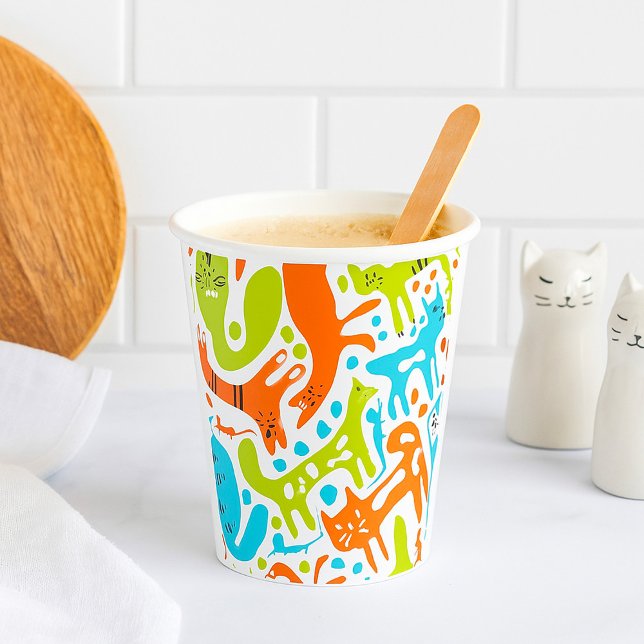 Abstract Cat Pattern Whimsical Modern Pet Art  Paper Cups (Creator Uploaded)