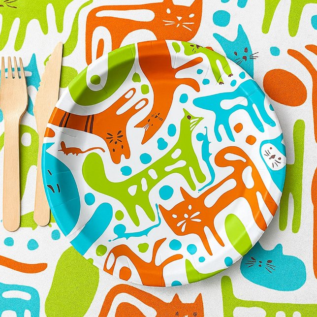 Abstract Cat Pattern Whimsical Modern Pet Art  Paper Plate (Creator Uploaded)