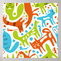 Abstract Cat Pattern Whimsical Modern Pet Art 