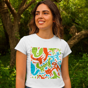Abstract Cat Pattern Whimsical Modern Pet Art  T-Shirt