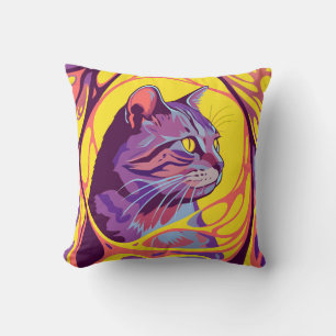 Abstract Cat: Pop Art Psychedelic Swirl Throw Pillow