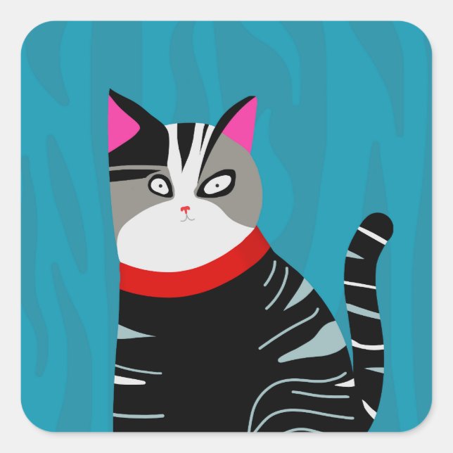 Abstract Cat Square Sticker (Front)