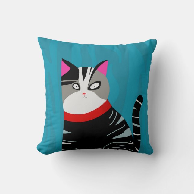 Abstract Cat Throw Pillow (Front)