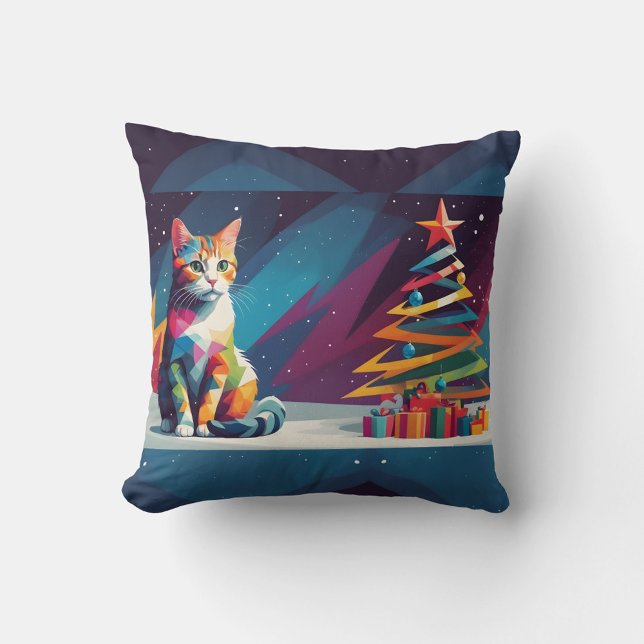 Abstract Cat   Throw Pillow (Abstract Christmas Throw Pillow!)