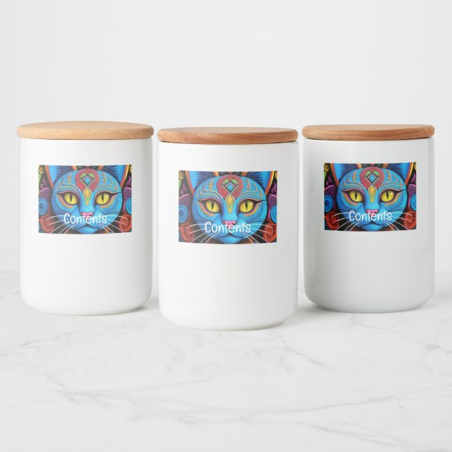 Abstract Cat with Yellow Eyes  Food Label (Bottles)