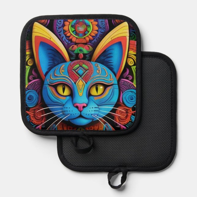 Abstract Cat With Yellow Eyes Pot Holder (Front/Back)