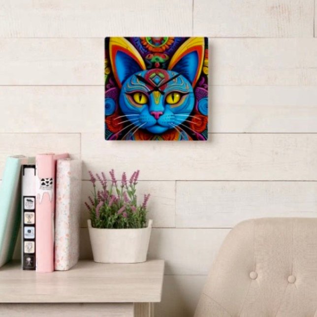 Abstract Cat With Yellow Eyes Square Wall Clock (Creator Uploaded)