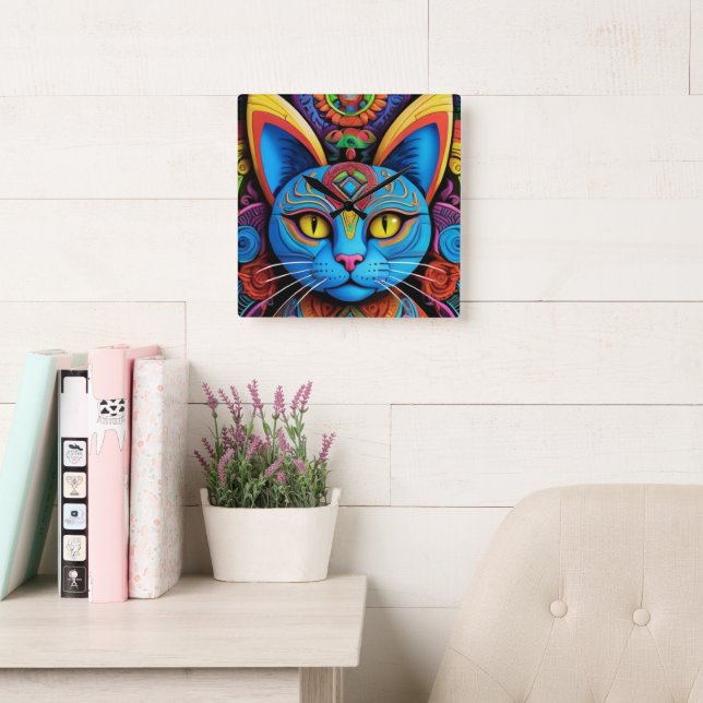 Abstract Cat With Yellow Eyes Square Wall Clock (Reading Room)