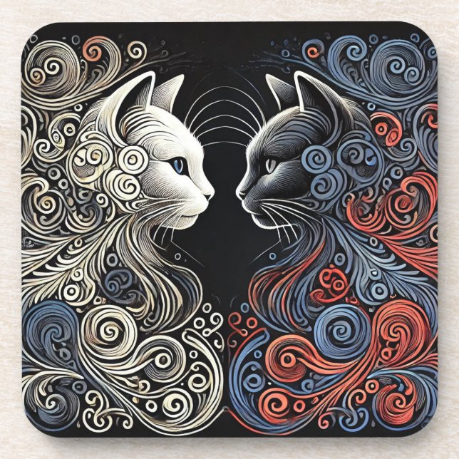 Abstract cats art coaster (Front)