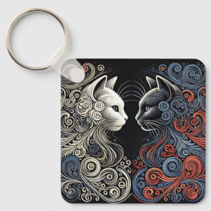 Abstract cats art keychain