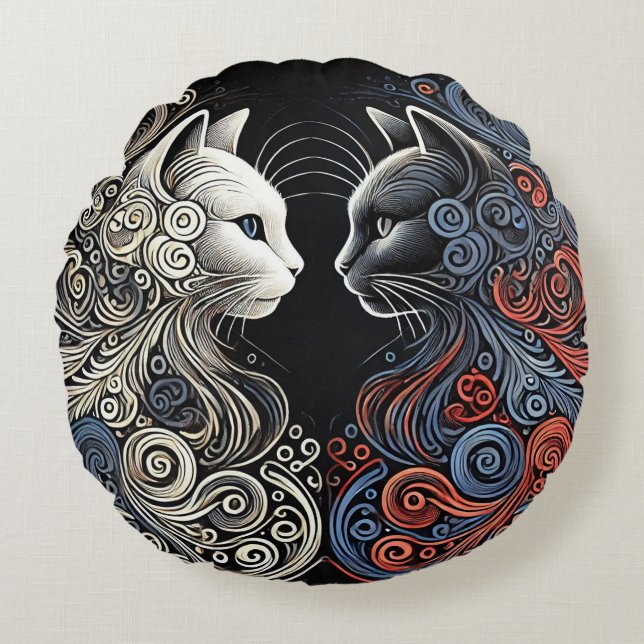 Abstract cats art round pillow (Front)