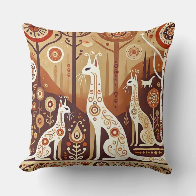 Abstract Cats Nature Geometric Scene 🐱 Throw Pillow (Front)