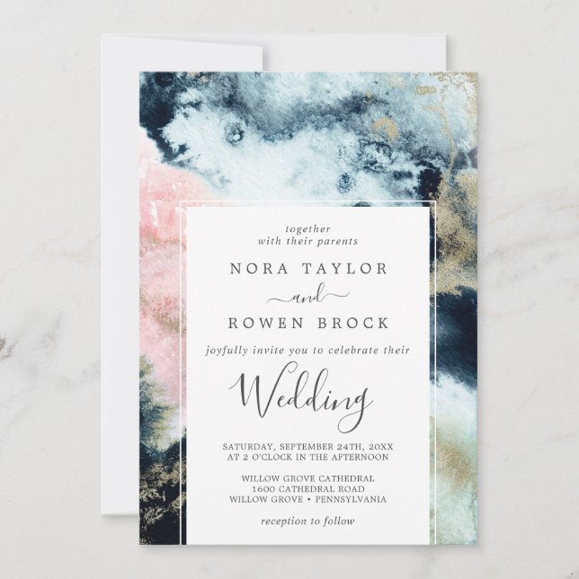 Abstract Celestial Watercolor Wedding Invitation (Front)