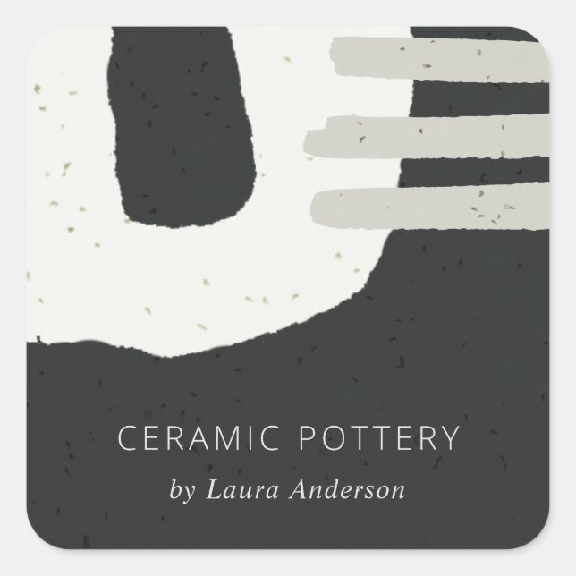 ABSTRACT CERAMIC TEXTURE CHIC BLACK GREY SPECKLED SQUARE STICKER (Front)