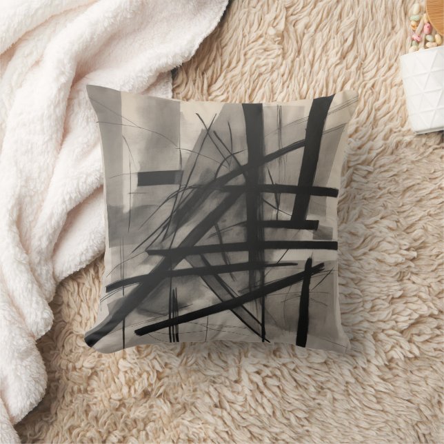 Abstract charcoal sketches bold lines gestural throw pillow (Blanket)