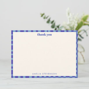Abstract Chequerboard Blue Custom Bridal Shower Thank You Card