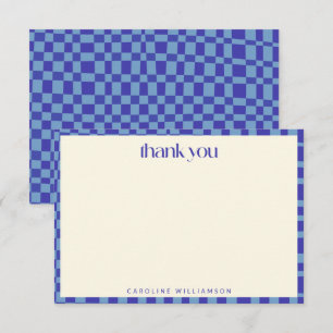 Abstract Chequerboard Blue Personalized Name Thank You Card