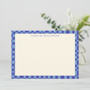 Abstract Chequerboard Blue Personalized Stationery Card