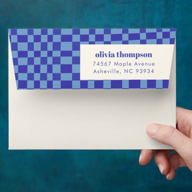 Abstract Chequerboard Blue Shower Return Address Envelope (Hand)