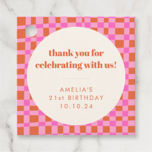 Abstract Chequered Pink Custom 21st Birthday Thank Favour Tags