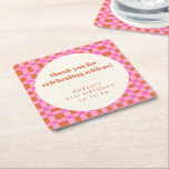 Abstract Chequered Pink Custom 21st Birthday Thank Square Paper Coaster<br><div class="desc">Abstract Chequered Art Pink Orange Custom 21st Birthday Thank You Square Paper Coaster</div>