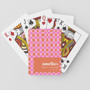 Abstract Chequered Pink Orange Custom Bridal Showe Playing Cards