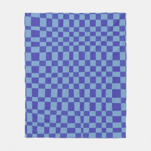Abstract Chequered Shapes Pattern in Blue Fleece Blanket
